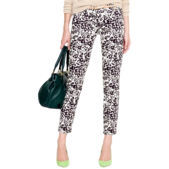 J.Crew Favorite Fit Animal Print Pants Size 4 - Black & White Leopard - Picture 9 of 13